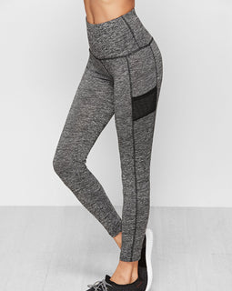 Grey Marled Knit Wide Waistband Leggings