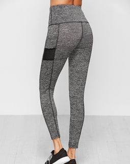 Grey Marled Knit Wide Waistband Leggings