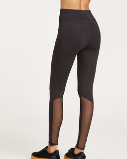 Black Wide Waistband Mesh Insert Leggings