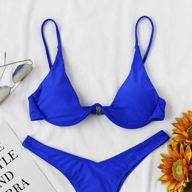 Underwire Top With High Leg Bikini Set