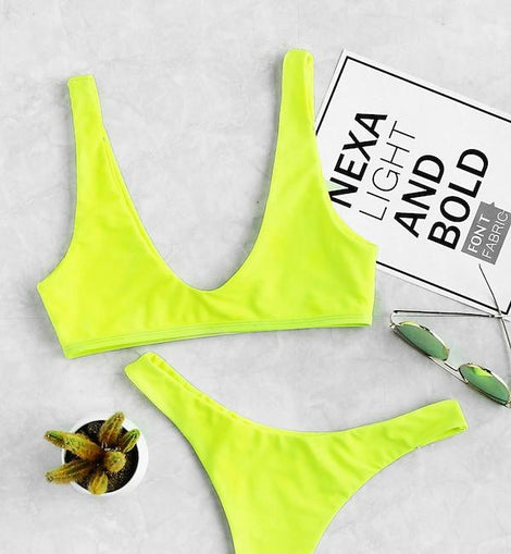 Neon Lime Top With High Leg Bikini
