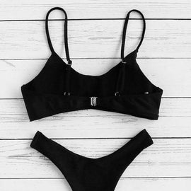 Spaghetti Strap Top With High Leg Bikini Set