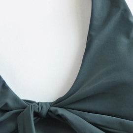 Scoop Back Bow Tie Top With High Leg Bikini Set