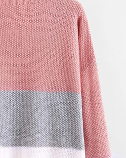 Drop Shoulder Color Block Textured Jumper