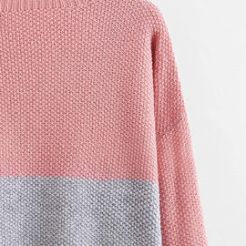 Drop Shoulder Color Block Textured Jumper