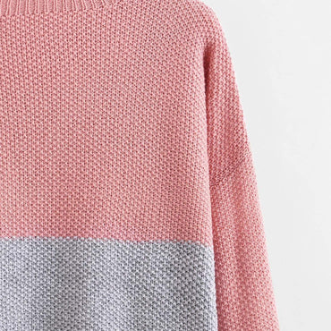 Drop Shoulder Color Block Textured Jumper