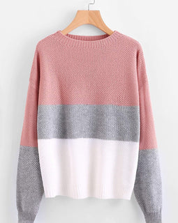 Drop Shoulder Color Block Textured Jumper