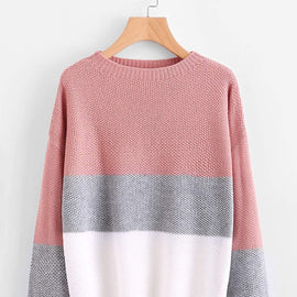 Drop Shoulder Color Block Textured Jumper