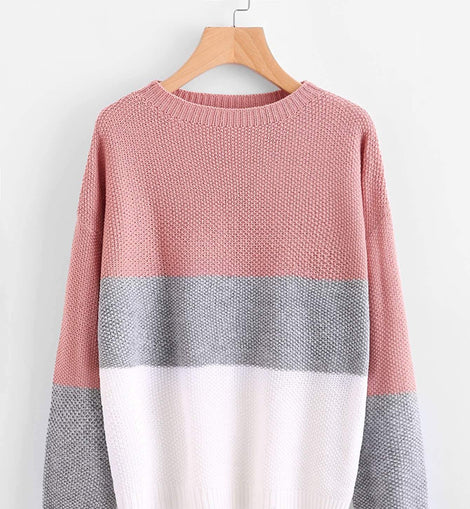 Drop Shoulder Color Block Textured Jumper