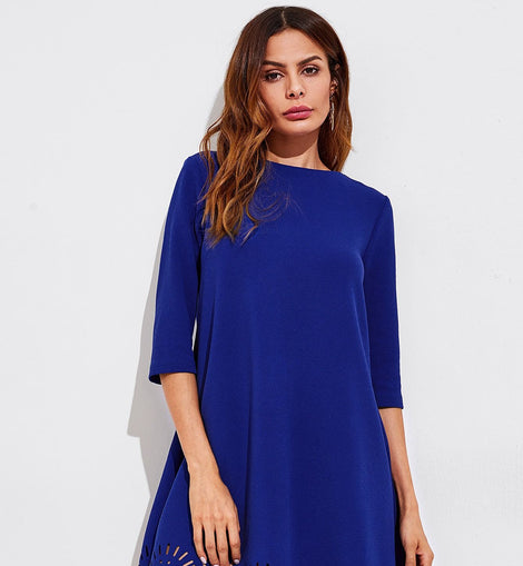 Scallop Laser Cut Hem Swing Dress