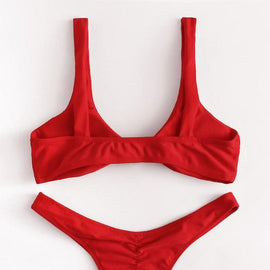 Knot Top With High Leg Bikini Set