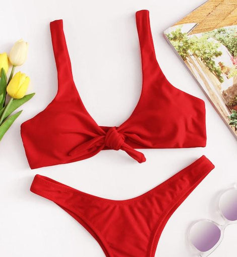 Knot Top With High Leg Bikini Set