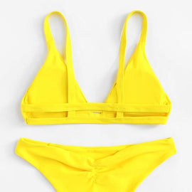 Seam Trim Plunge Top With Cut Out Bikini Set