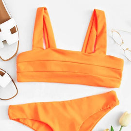 Wide Strap Seam Detail Top With High Leg Bikini