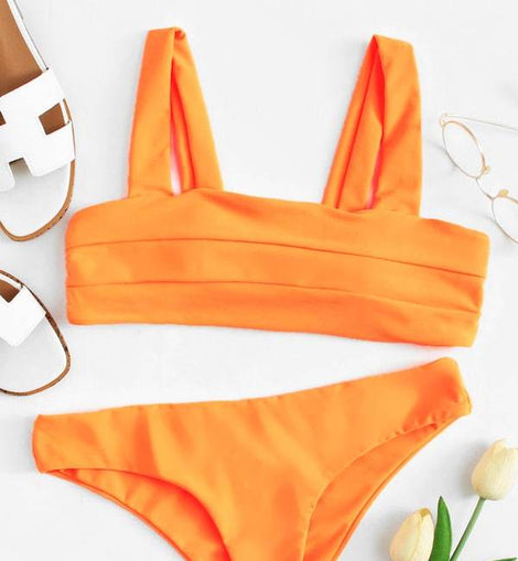 Wide Strap Seam Detail Top With High Leg Bikini