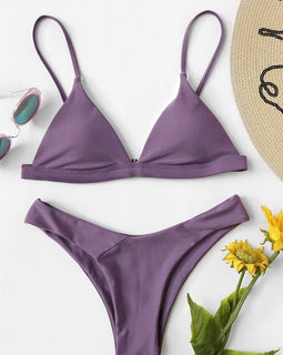 Triangle Top With High Leg Bikini Set