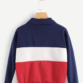 Color Block Striped Zip Up Sweatshirt