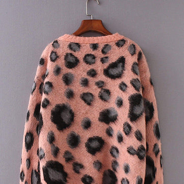 Leopard Pattern Drop Shoulder Mohair Jumper