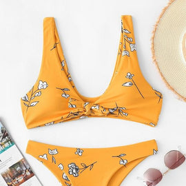 Floral Knot Front Bikini Set