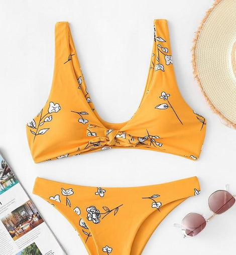 Floral Knot Front Bikini Set