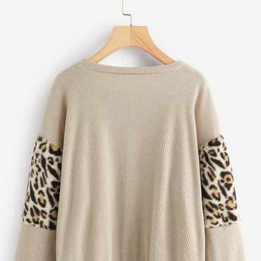 Contrast Leopard Knit Sweater