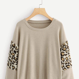 Contrast Leopard Knit Sweater