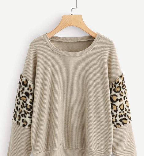 Contrast Leopard Knit Sweater