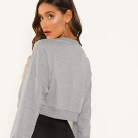 Heather Grey Crop Lettering Pullover