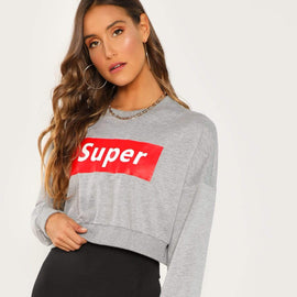 Heather Grey Crop Lettering Pullover