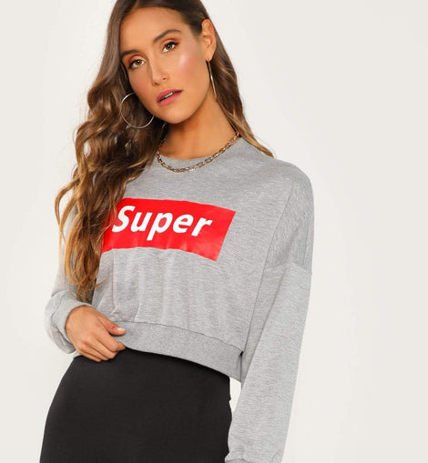 Heather Grey Crop Lettering Pullover