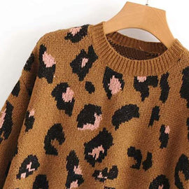 Drop Shoulder Leopard Print Sweater