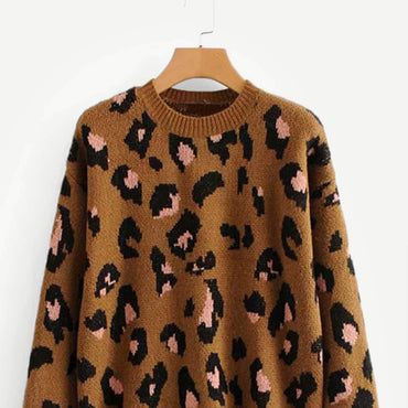 Drop Shoulder Leopard Print Sweater