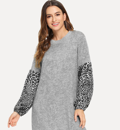 Leopard Panel Sleeve Dress