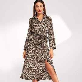 Self Tie Leopard Print Dress