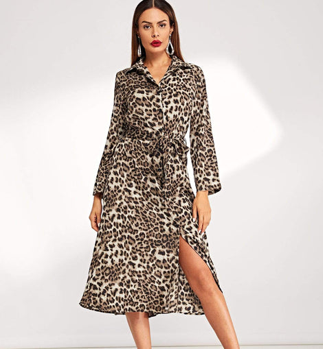 Self Tie Leopard Print Dress