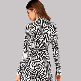 Zebra Print High Neck Asymmetrical Hem Dress