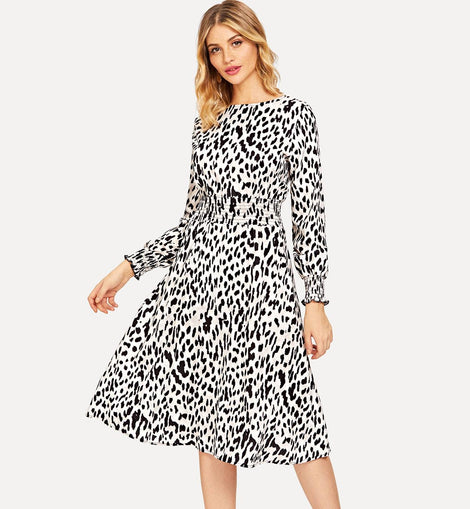 Leopard Print Shirred Waist Dress