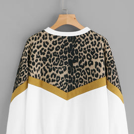 Leopard Panel Drop Shoulder Sweatshirt