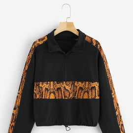 Half Zip Contrast Snake Print Sweatshirt