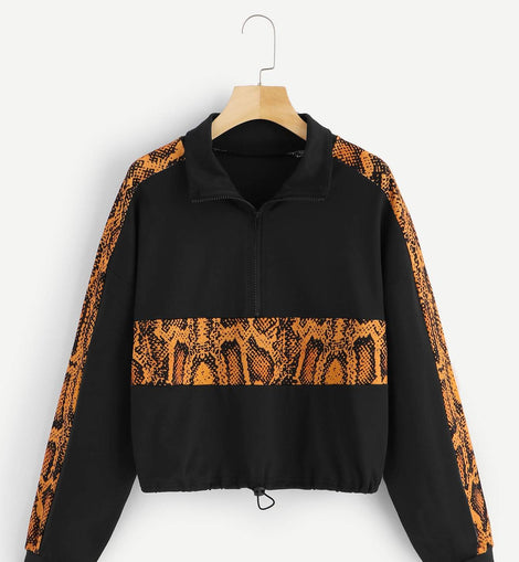 Half Zip Contrast Snake Print Sweatshirt