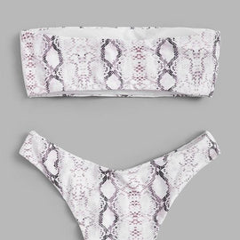 Snakeskin Bandeau With High Cut Bikini Set