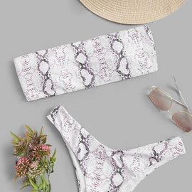 Snakeskin Bandeau With High Cut Bikini Set