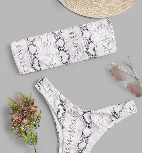 Snakeskin Bandeau With High Cut Bikini Set