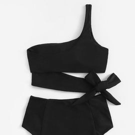 One Shoulder Bow Tie Bikini Set