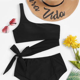 One Shoulder Bow Tie Bikini Set