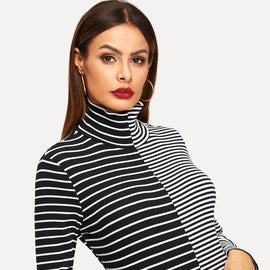 Two Tone Striped Rib Knit Tee