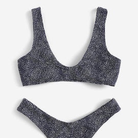 Random Dot Print Top With High Leg Bikini Set