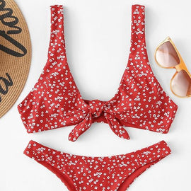 Random Calico Print Knot Front Bikini Set