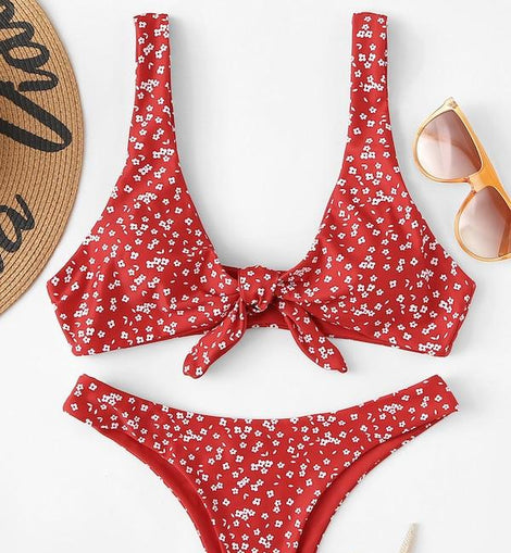 Random Calico Print Knot Front Bikini Set