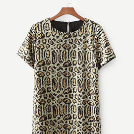 Leopard Pattern Sequin Tunic Dress